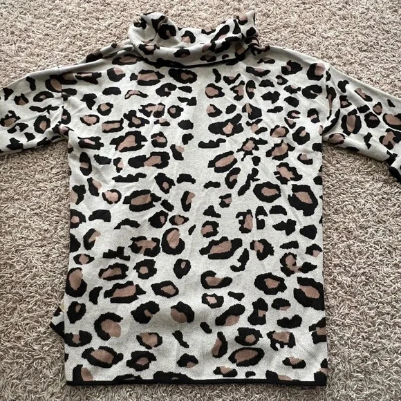 Calvin Klein Leopard Print Cowl Neck Sweater Women XL Beige Black Brown - Picture 5 of 5